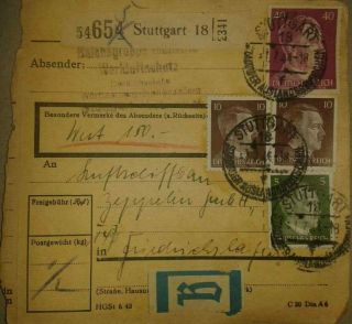 Germany Ww2 Packet Card To Zeppelin Werke 1944.  V - 2 Rocket Peenemuende