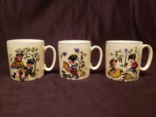 3 Lord Nelson Pottery Child Mugs Alphabet All Gone Abcd Ijkl Mnop England Vguc
