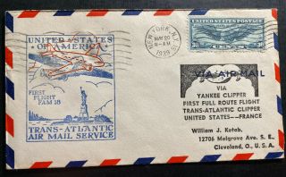 1939 York Usa Usa Airmail First Flight Cover Ffc To Marseille France Fam18