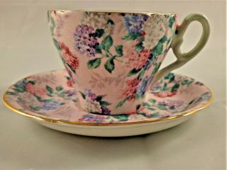 Pink Chintz Shelley Teacup And Saucer - Summer Glory
