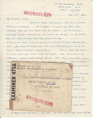 3 Ww2 1943 Covers Gb & Japanese Censor Marks Uk To British Pow.  With Contents