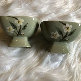 2 - Weil Ware Blossom Celadon Footed Bowls Sherbet California Pottery