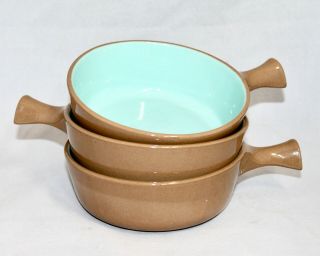 Taylor Smith & Taylor Chateau Buffet Set Of 3 Chili Soup Handle Bowl Brown Blue