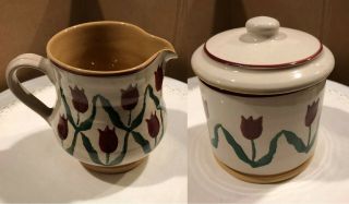 Vtg Nicholas Mosse Pottery Sugar & Creamer Set Red Tulip - Ireland