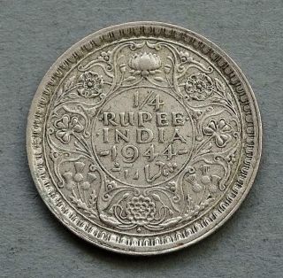 India 1/4 Rupee Coin 1943 George Vi.  500 Silver 2.  9g Km 547 Rev 