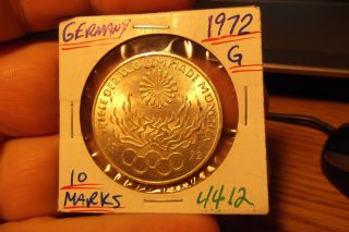 1972 G Germany Silver 10 Marks Olympics.  4412.