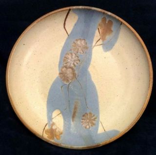 Pottery Platter Wishon Harrell 12 1/8 " X 1 1/2 " Blue Tan Brown Stoneware Signed