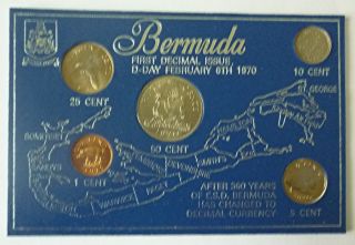 1970 Bermuda - Complete Unc Type Set (5) - First Decimal Coins - Blue Card