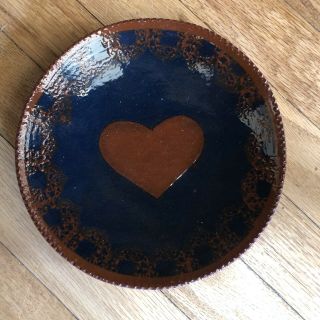 Vintage Ned Foltz Pottery Redware Folk Art Signed Heart Plate 1988