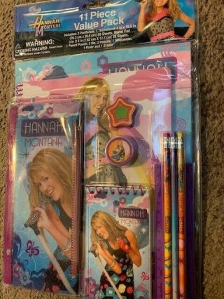 Vintage Disney Hannah Montana 11 Pc Stationary Set Pencils Notepad Folders Pouch