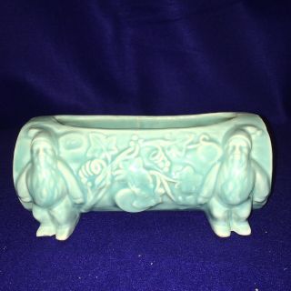 Blue Shawnee Usa 8 " Turquoise Planter Log With 2 Gnomes And Ivy Leaves