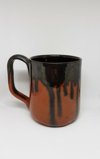 Rare A.  R.  Cole Orange And Black Glaze Nc Pottery Grand Mug,  1970 
