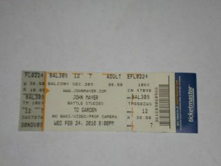 John Mayer Concert Ticket Stub - 2010 - Battle Studies Tour - Td Garden - Boston,  Ma
