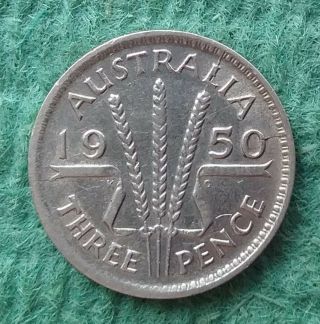 1950 Australian Silver Three Pence George Vi Circulated Coin (114)