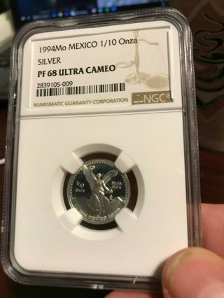1994 Mo Mexico Silver Proof Libertad 1/10 Onza Oz Ngc Pf68
