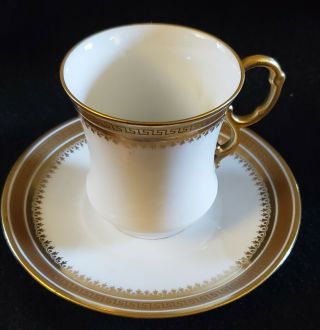 Limoges Bernardaud Gold Greek Key Tea Cup And Saucer,  France