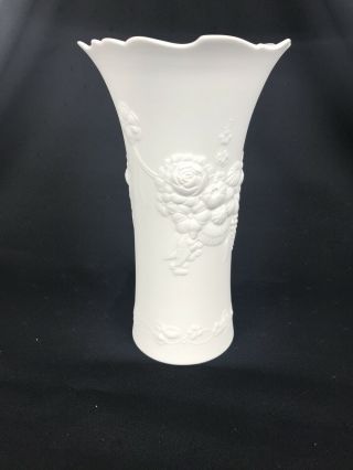 Kaiser White Flower Vase West Germany M Frey 9.  5 " Tall,  Floral/grapes Design