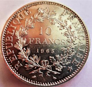 1965 France 10 Francs brilliant AU silver world coin,  Hercules ' s choice motif 2