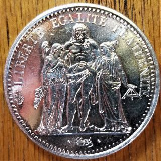 1965 France 10 Francs brilliant AU silver world coin,  Hercules ' s choice motif 3