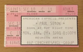1991 Paul Simon Dallas Concert Ticket Stub Born At The Right Time Tour C 11