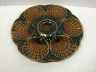 Vintage French Sarreguemines Majolica 9 1/4 " Oyster Plate