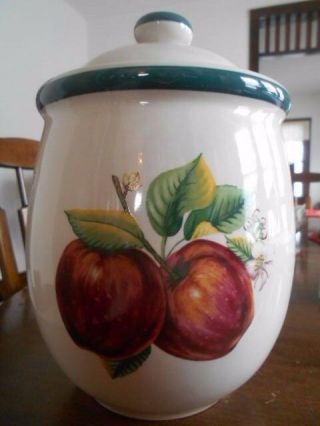 Apple Cookie Jar Canister (s) 9.  5 " H China Pearl Casuals Stoneware White Red