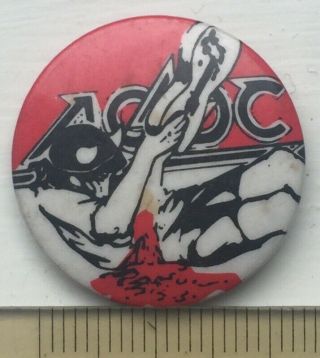 Vtg Ac Dc 25mm Pin Badge Rock Band Music Collectable