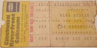 Blue Oyster Cult Concert Ticket Stub 10/9/76 Riverfront Coliseum Cincinnati Ohio