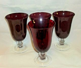 4 Deep Ruby Red Bell Top Clear Ball Stem Wine Water Goblets Nobel Excellence