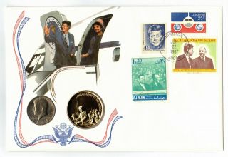 Us,  Ecuador Germany Ajman Stamps On Kennedy Coin Cover With 1978 Half Dollar