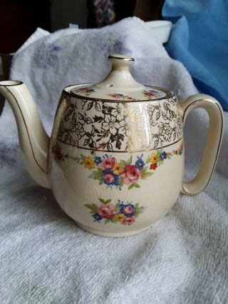 Vintage Royal Winton Tea For One Teapot Countess Gold Floral With Roses