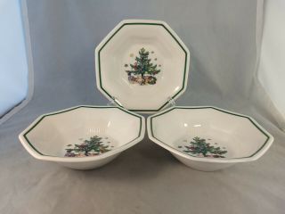 Set Of 3 Nikko Christmastime 6 3/4 " All Purpose Cereal Bowls