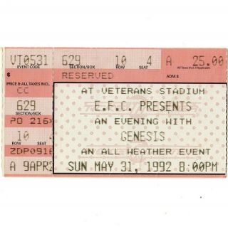Genesis Concert Ticket Stub Philadelphia 5/31/92 Vets Stadium We Cant Dance Tour