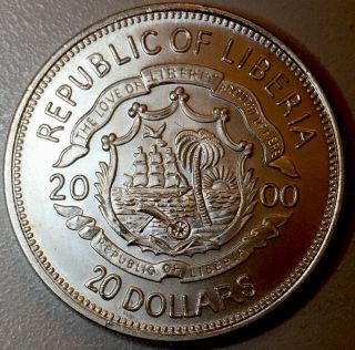 1 Troy Oz.  Silver Bullion 2000 Republic Of Liberia $20 Silver Millennium Coin