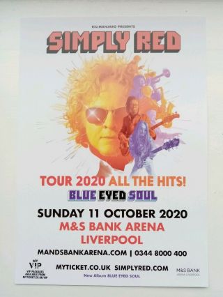 Simply Red Blue Eyed Soul 2020 Liverpool Arena Large Flyer Mick Hucknall