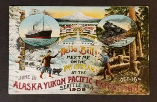1909 Seattle Washington Usa Alaska Yukon Exposition Ship Railroad Postcard Cover