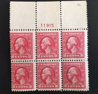 1920 Us Postal 2 Cent Washington Plate Block Of 6 Scott 528 Never Hinged
