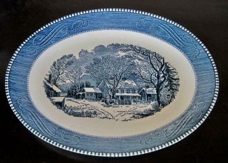 Royal China Currier And Ives Winter Farmhouse 10 " X 13 " Oval Platter 2