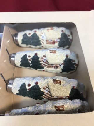 FOLK CRAFT ' CABIN IN THE SNOW ' by Tienshan Set of 4 Holiday Knife Spreaders 3