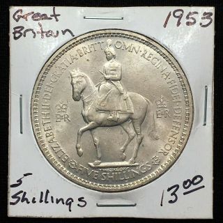 1953 GREAT BRITAIN 5 SHILLINGS COIN,  CORONATION OF QUEEN ELIZABETH II,  KM 894 3