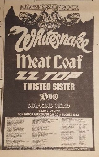 Monsters Of Rock Whitesnake Meat Loaf Zz Top Dio 1983 Press Advert Poster