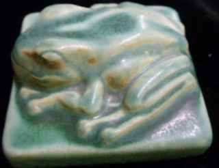 Pewabic Pottery Tile,  Frog,  Green,  Ceramic 2004 In Raised Relief