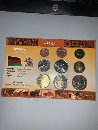 Malawi Set 9 Coins,  1,  2,  5,  10,  20,  50 Tambala,  1 5 10 Kwacha,  1995 1996 2006,  Unc