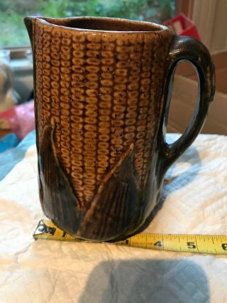 Vintage Antique Brush Mccoy Corn King Pottery Pitcher Creamer Dark Brown 44