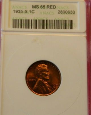 1935 - S Lincoln Cent Anacs Ms65rd