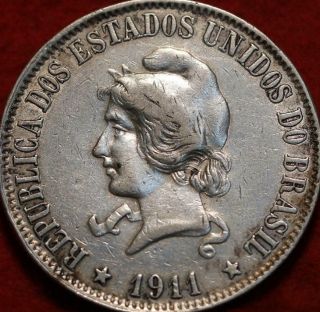 1911 Brazil 2000 Reis Silver Foreign Coin