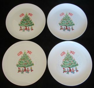 4 Vintage " God Jul " Swedish Merry Christmas Berggren Salad/ Dessert Plates