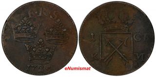 Sweden Frederick I (1720 - 1751) Copper 1725 1 Ore,  K.  M.  Km 383.  1