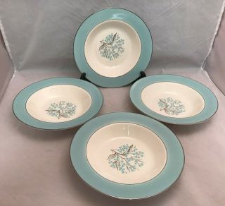 Sevron Dinnerware Blue Lace Pattern - 4 Rimmed Soup Bowls 8.  25 " - Mid Century