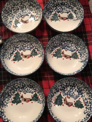 Tienshan Folk Craft Cabin In The Snow Stoneware 6 Cereal Bowls